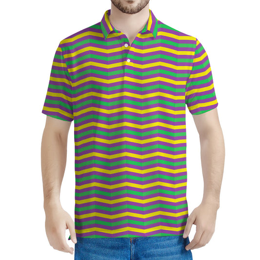 Mardi Gras Fat Tuesday Chevron Print Men's Polo Shirt