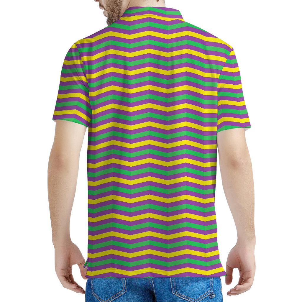 Mardi Gras Fat Tuesday Chevron Print Men's Polo Shirt