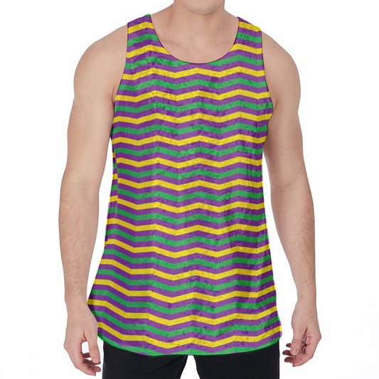 Mardi Gras Fat Tuesday Chevron Print Men's Velvet Tank Top
