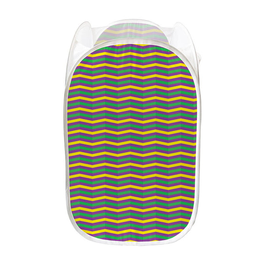 Mardi Gras Fat Tuesday Chevron Print Mesh Laundry Hamper
