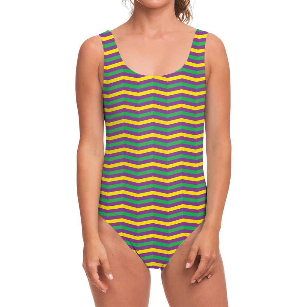 Mardi Gras Fat Tuesday Chevron Print One Piece Swimsuit