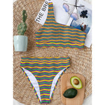 Mardi Gras Fat Tuesday Chevron Print One Shoulder Bikini Top