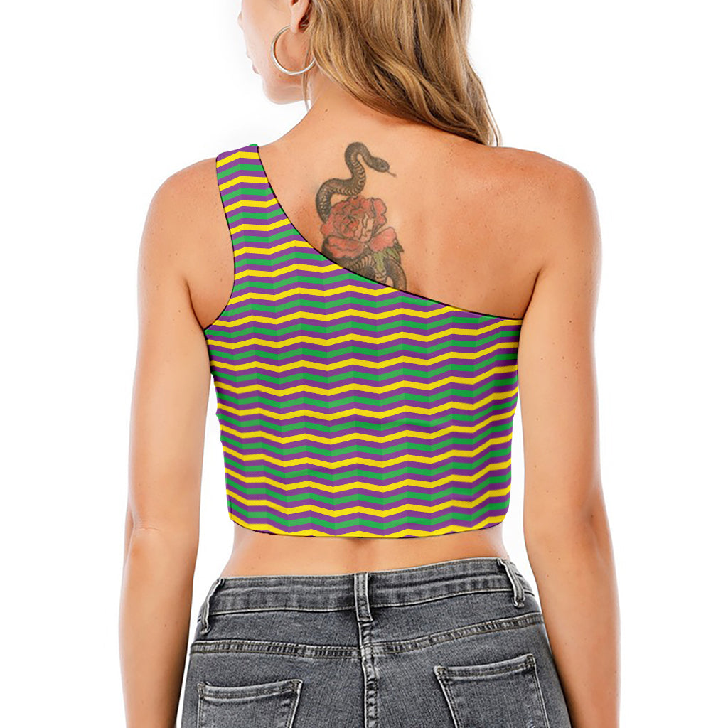 Mardi Gras Fat Tuesday Chevron Print One Shoulder Crop Top