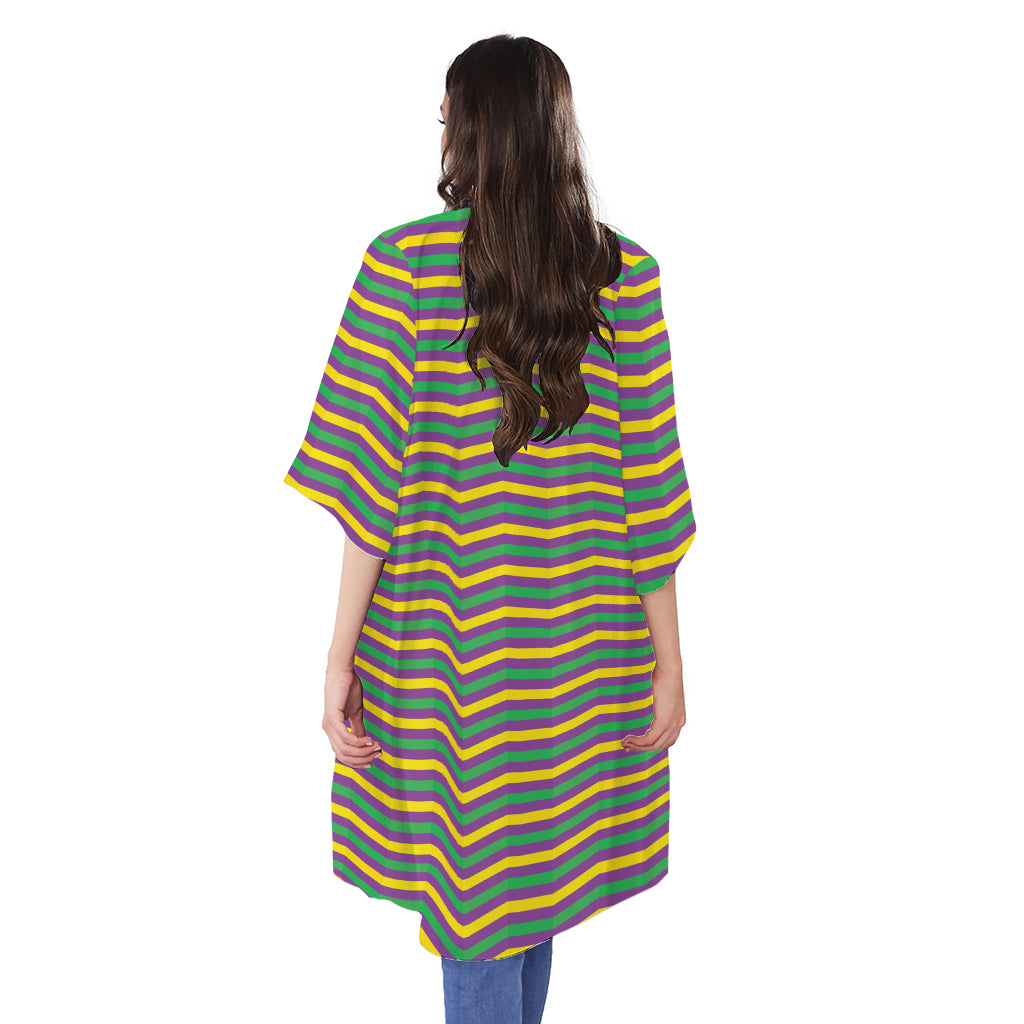 Mardi Gras Fat Tuesday Chevron Print Open Front Beach Cover Up