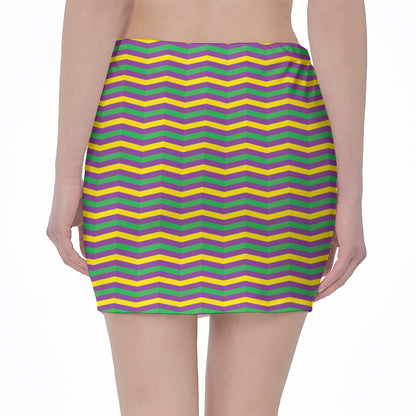 Mardi Gras Fat Tuesday Chevron Print Pencil Mini Skirt