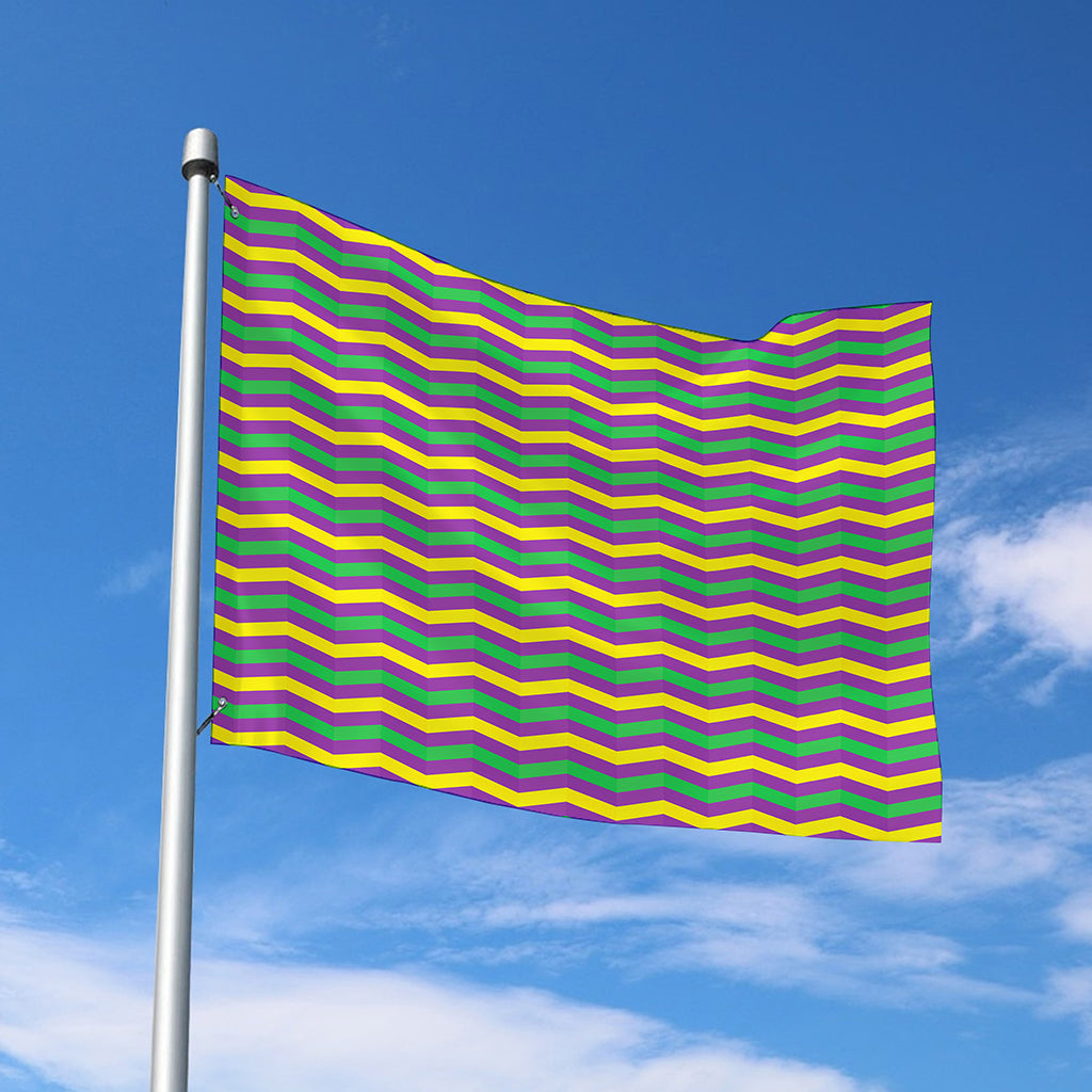 Mardi Gras Fat Tuesday Chevron Print Polyester Flag