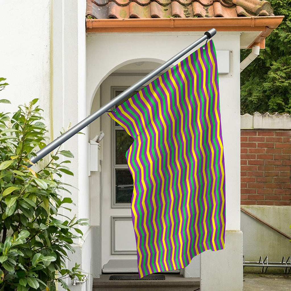 Mardi Gras Fat Tuesday Chevron Print Polyester Flag