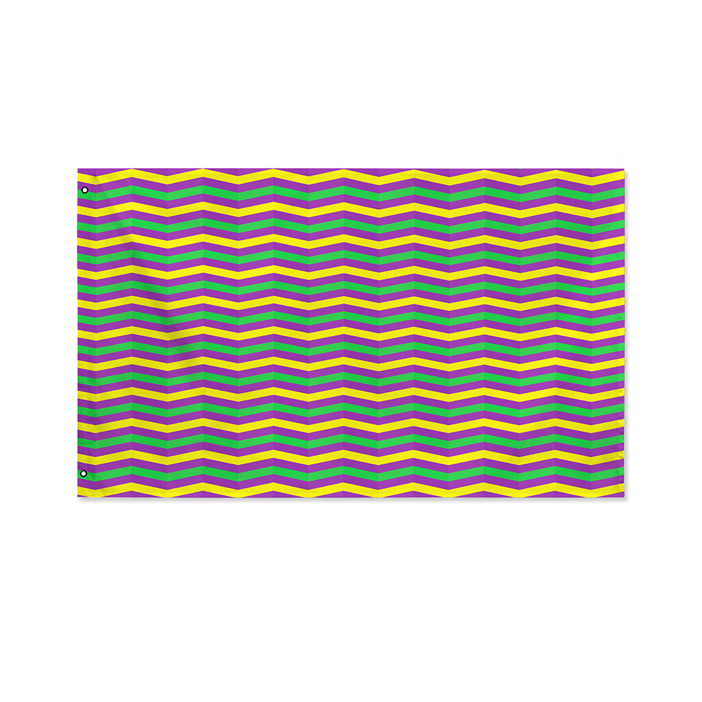 Mardi Gras Fat Tuesday Chevron Print Polyester Flag