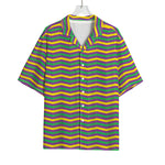 Mardi Gras Fat Tuesday Chevron Print Rayon Hawaiian Shirt