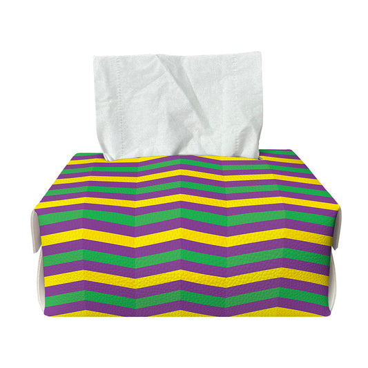 Mardi Gras Fat Tuesday Chevron Print Rectangle Tissue Box Cover