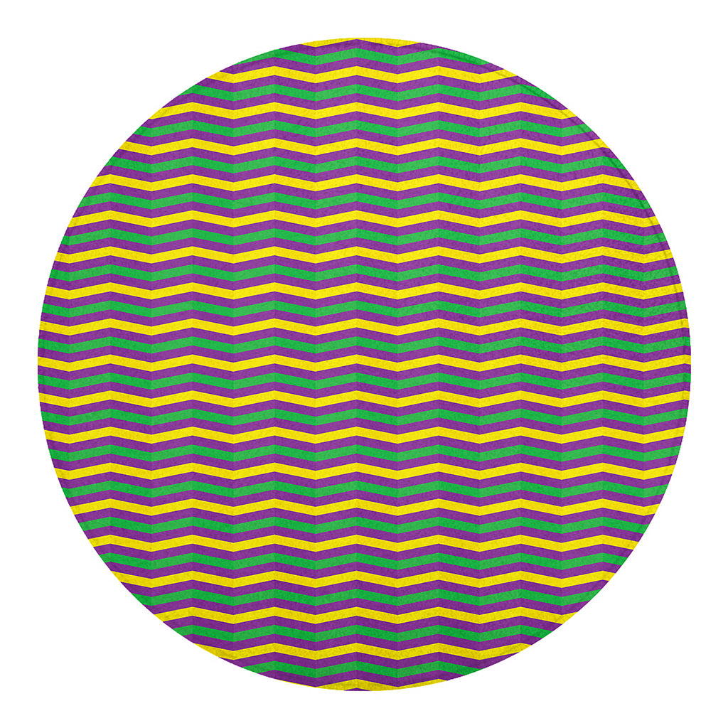 Mardi Gras Fat Tuesday Chevron Print Round Blanket