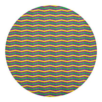 Mardi Gras Fat Tuesday Chevron Print Round Blanket