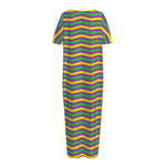 Mardi Gras Fat Tuesday Chevron Print Short Sleeve Long Nightdress
