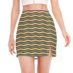 Mardi Gras Fat Tuesday Chevron Print Side Slit Mini Skirt