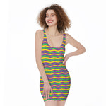 Mardi Gras Fat Tuesday Chevron Print Sleeveless Bodycon Dress