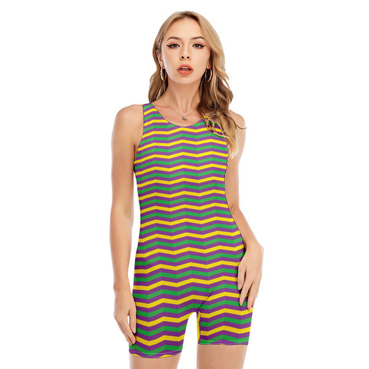 Mardi Gras Fat Tuesday Chevron Print Sleeveless One Piece Swimsuit