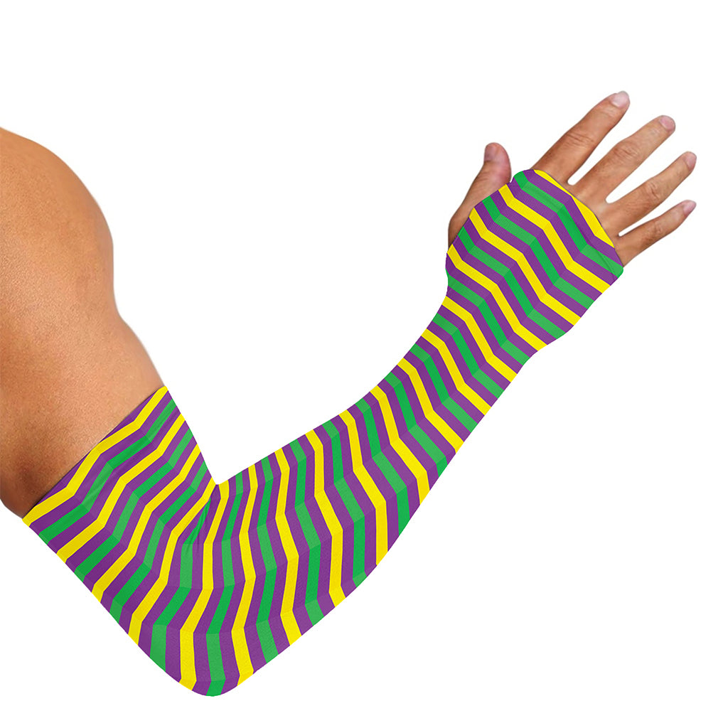 Mardi Gras Fat Tuesday Chevron Print Sun Protection Arm Sleeves