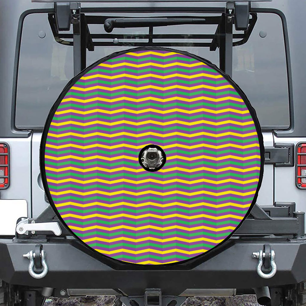 Mardi Gras Fat Tuesday Chevron Print Tire Cover With Camera Hole