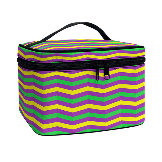 Mardi Gras Fat Tuesday Chevron Print Travel Makeup Bag