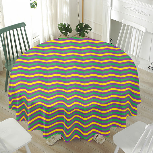 Mardi Gras Fat Tuesday Chevron Print Waterproof Round Tablecloth