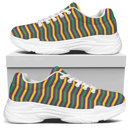 Mardi Gras Fat Tuesday Chevron Print White Chunky Shoes