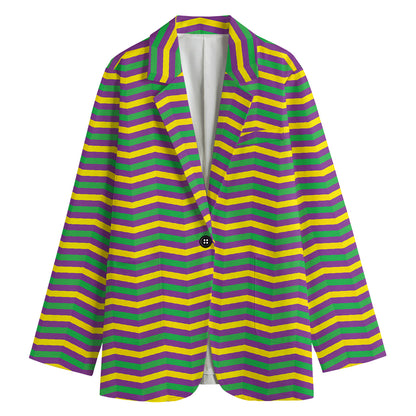 Mardi Gras Fat Tuesday Chevron Print Women's Blazer