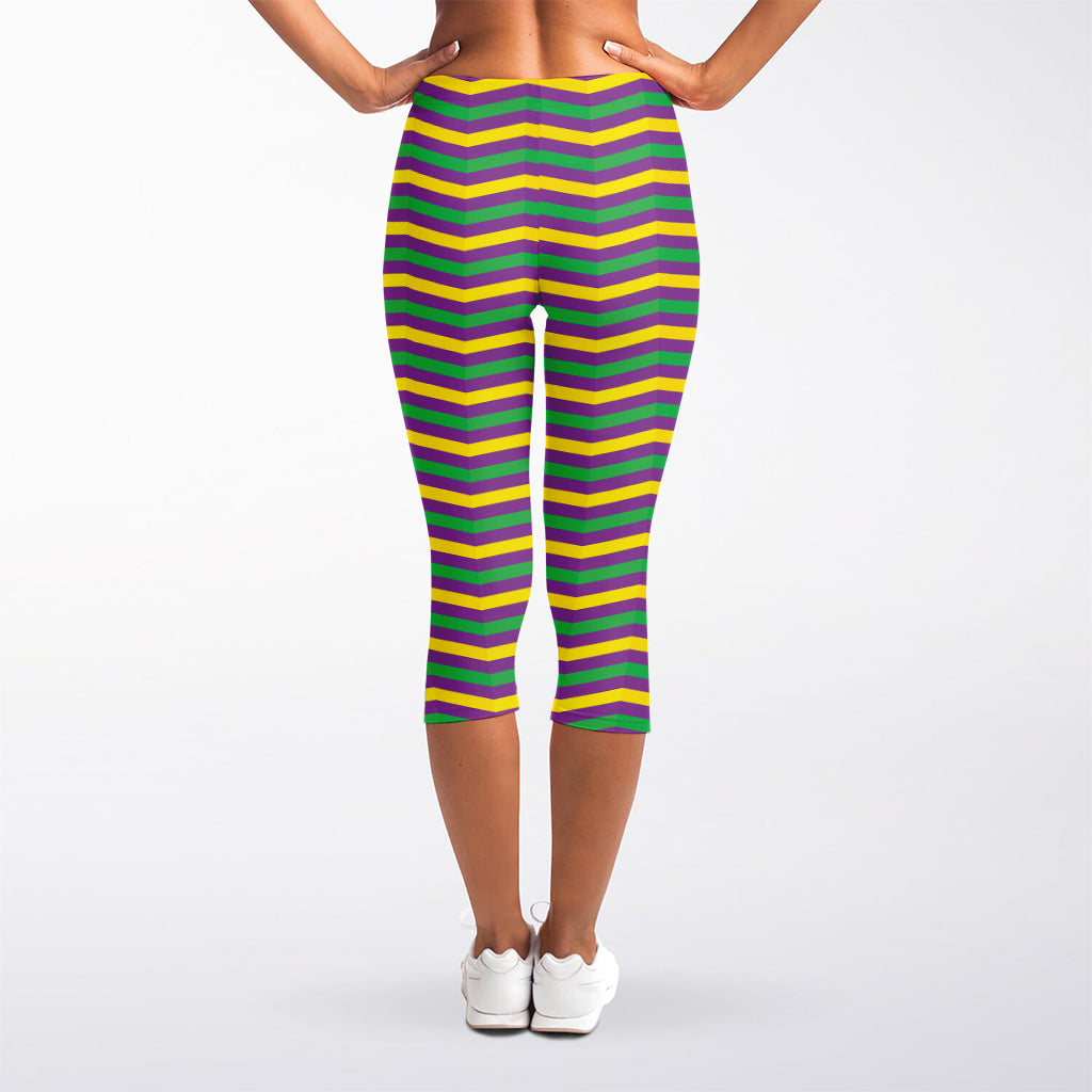 Mardi Gras Fat Tuesday Chevron Print Women's Capri Leggings