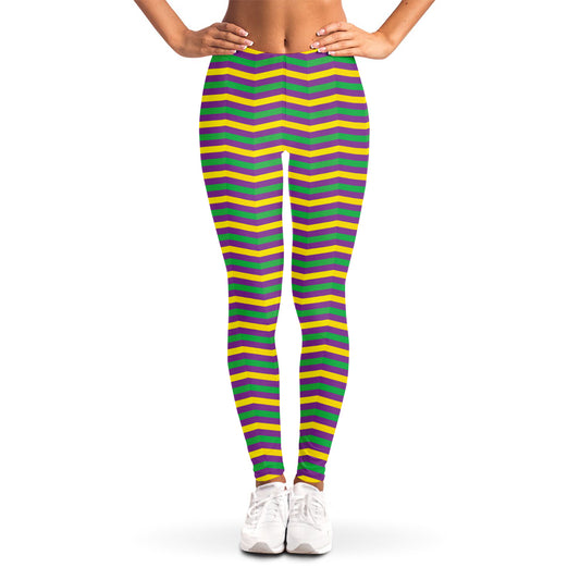 Mardi Gras Fat Tuesday Chevron Print Women's Leggings