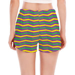 Mardi Gras Fat Tuesday Chevron Print Women's Split Running Shorts