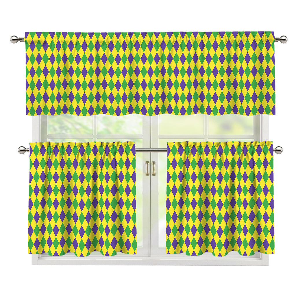 Mardi Gras Fat Tuesday Pattern Print 3 Piece Kitchen Curtains