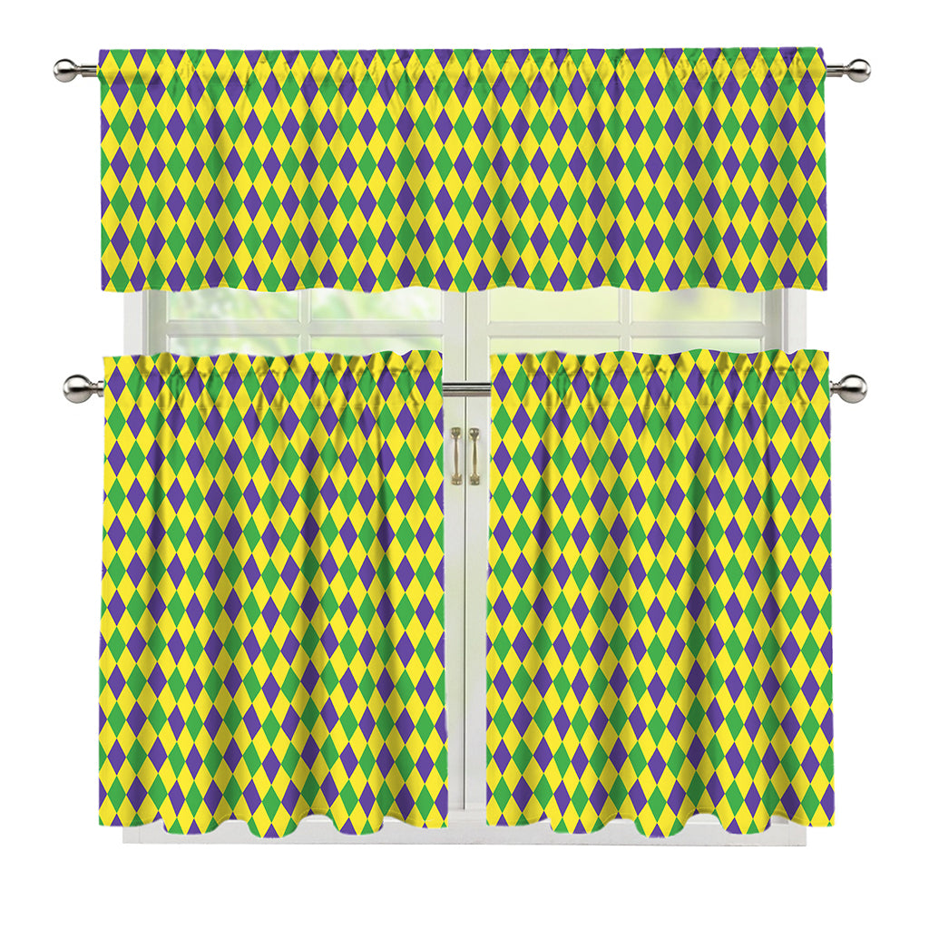 Mardi Gras Fat Tuesday Pattern Print 3 Piece Kitchen Curtains