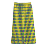 Mardi Gras Fat Tuesday Pattern Print Cotton Front Slit Maxi Skirt