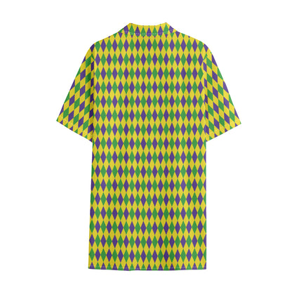 Mardi Gras Fat Tuesday Pattern Print Cotton Hawaiian Shirt