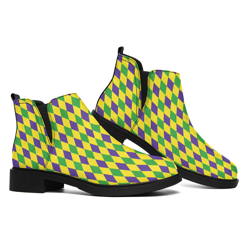 Mardi Gras Fat Tuesday Pattern Print Flat Ankle Boots