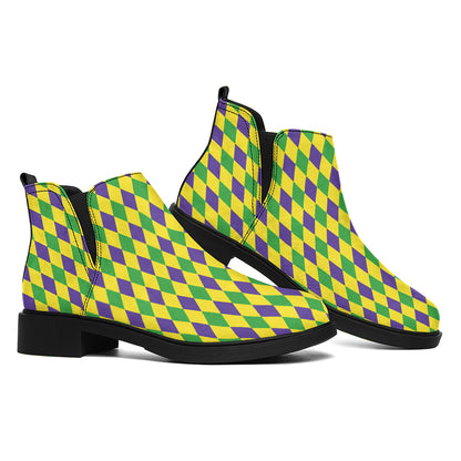 Mardi Gras Fat Tuesday Pattern Print Flat Ankle Boots