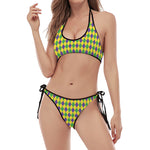Mardi Gras Fat Tuesday Pattern Print Halter Scoop Tie Side Bikini