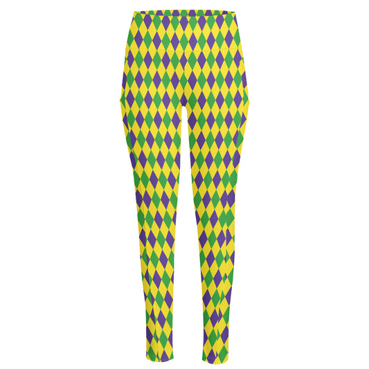 Mardi Gras Fat Tuesday Pattern Print High-Waisted Pocket Leggings