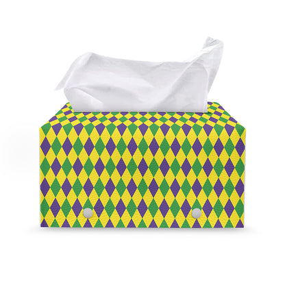 Mardi Gras Fat Tuesday Pattern Print Leather Tissue Box Cover
