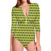 Mardi Gras Fat Tuesday Pattern Print Long Sleeve Swimsuit