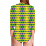 Mardi Gras Fat Tuesday Pattern Print Long Sleeve Swimsuit