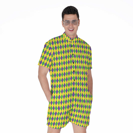 Mardi Gras Fat Tuesday Pattern Print Men's Rompers