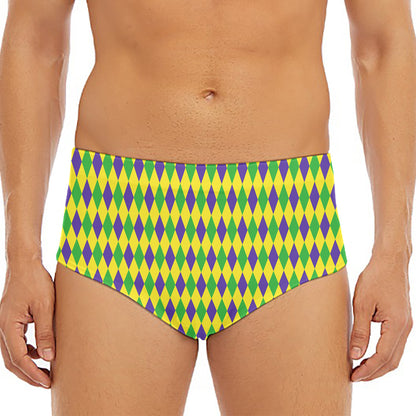 Mardi Gras Fat Tuesday Pattern Print Men's Triangle Swim Briefs