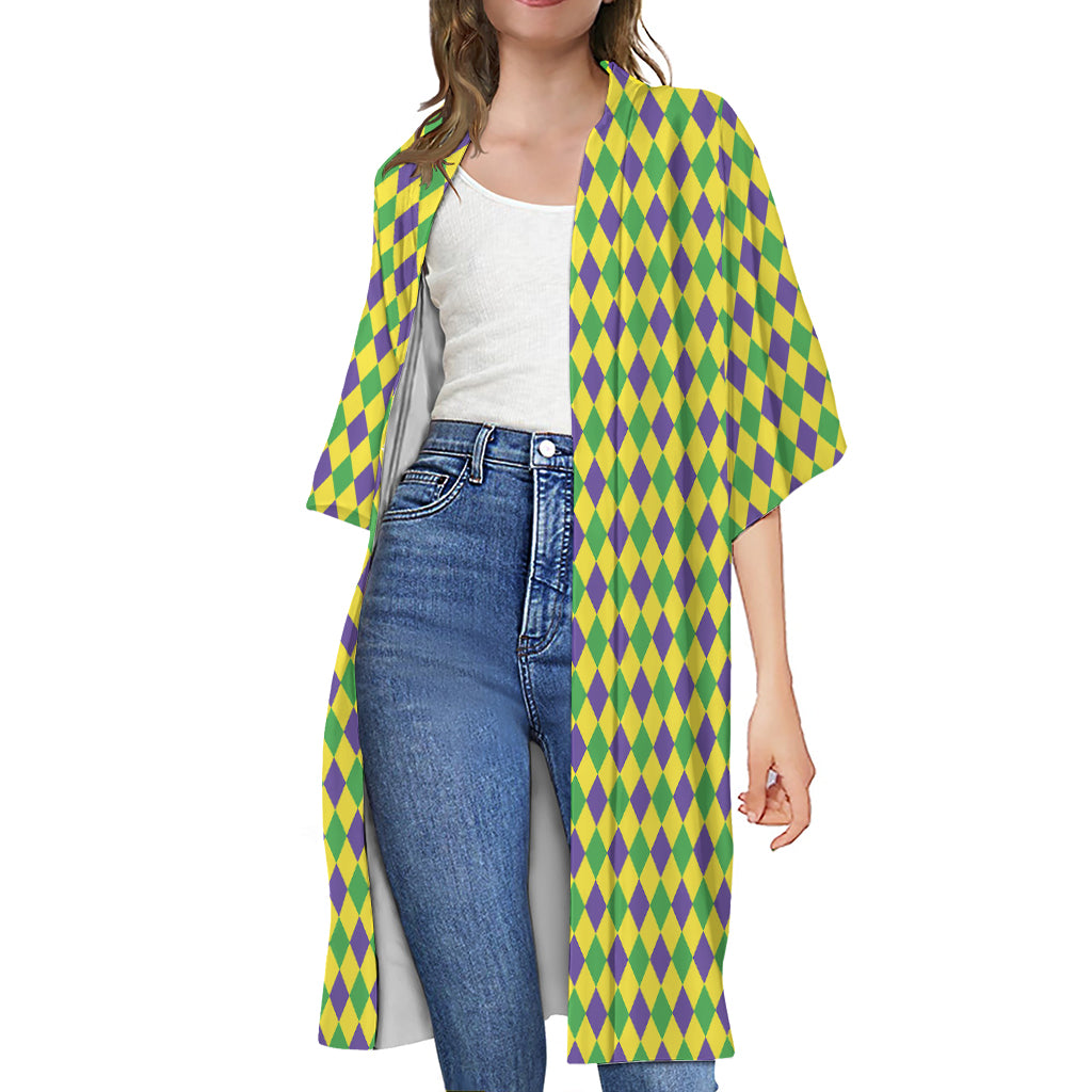 Mardi Gras Fat Tuesday Pattern Print Open Front Beach Cover Up