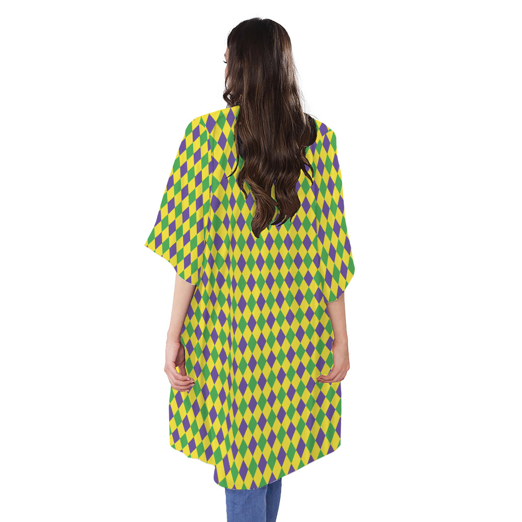 Mardi Gras Fat Tuesday Pattern Print Open Front Beach Cover Up