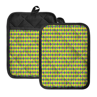 Mardi Gras Fat Tuesday Pattern Print Pot Holders With Pocket