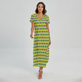Mardi Gras Fat Tuesday Pattern Print Short Sleeve Maxi Dress