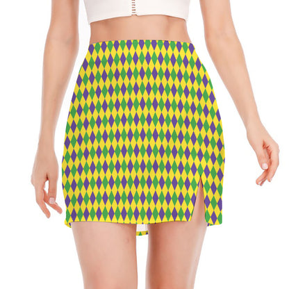 Mardi Gras Fat Tuesday Pattern Print Side Slit Mini Skirt