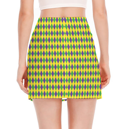 Mardi Gras Fat Tuesday Pattern Print Side Slit Mini Skirt