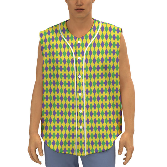 Mardi Gras Fat Tuesday Pattern Print Sleeveless Baseball Jersey