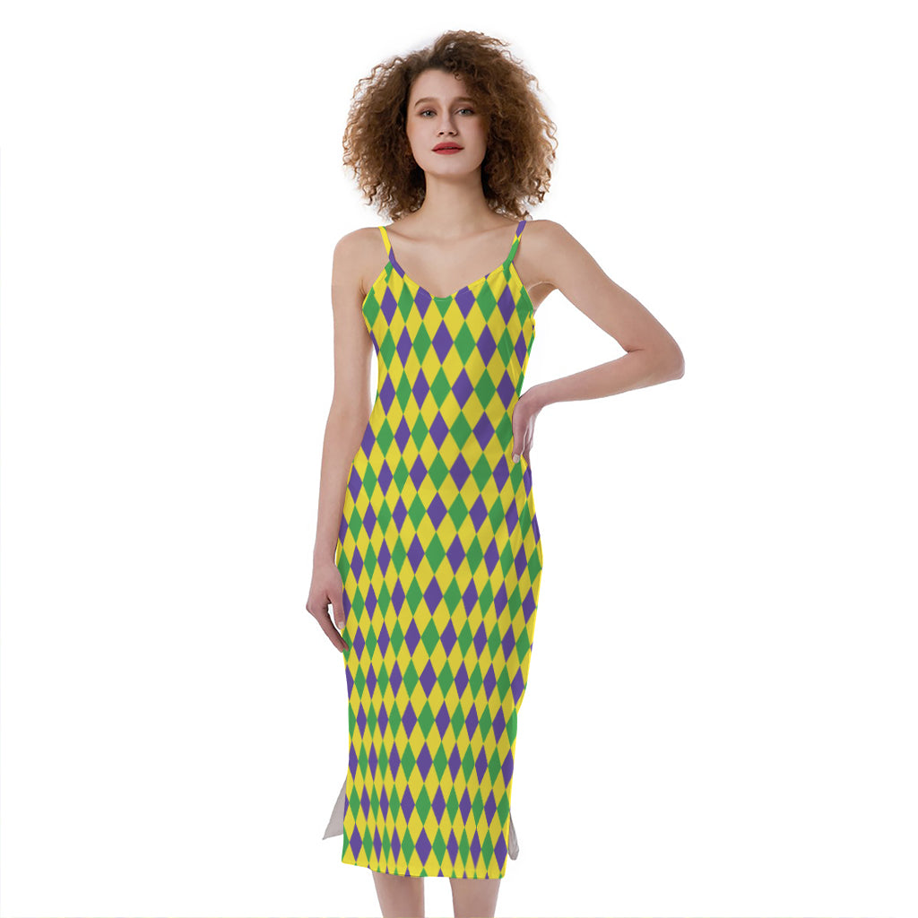 Mardi Gras Fat Tuesday Pattern Print Slim Fit Midi Cami Dress